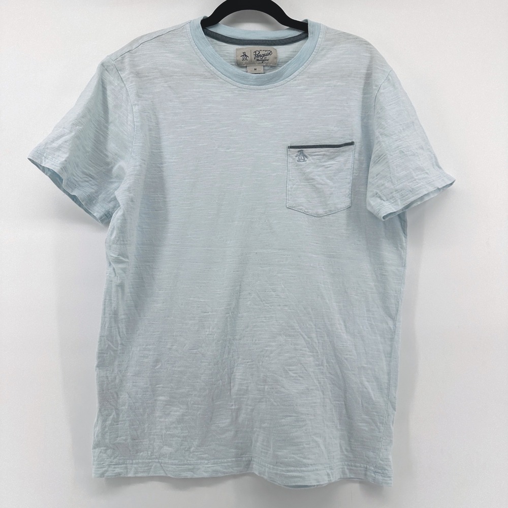 Original Penguin Mens Slub Cotton Pocket T-Shirt Light Blue Size M NO2242